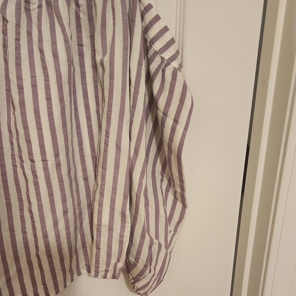 Express Off the Shoulder Purple Striped Balloon Sleeve Blouse S Petite - Picture 4 of 7
